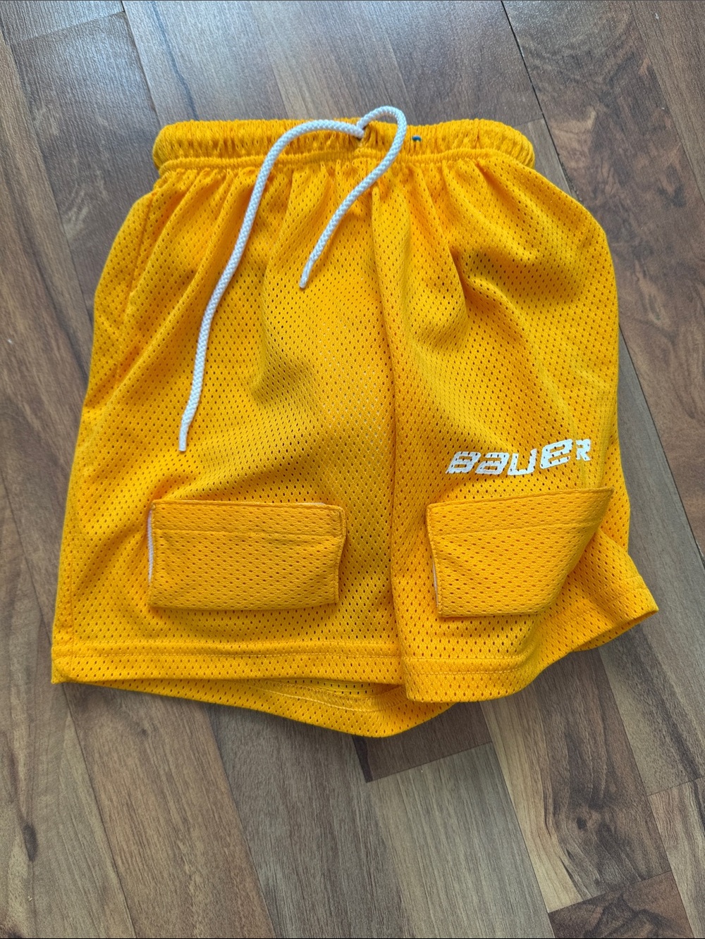 Bauer kids Bright Yellow Mesh hockey shorts with cup